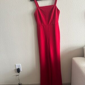 Vibrant Red Full Length Jumpsuit with Spaghetti Straps
